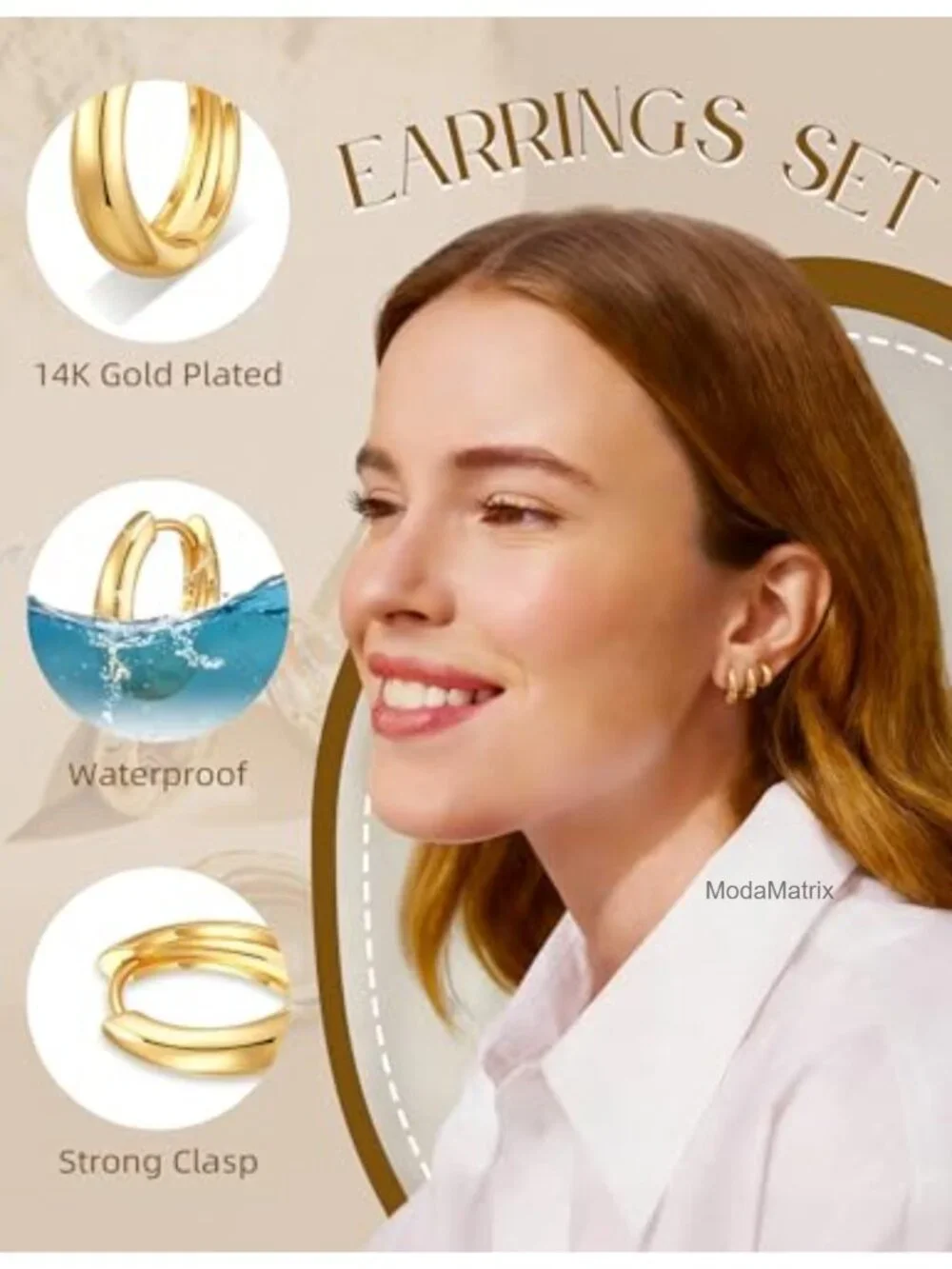 14k Gold Plated Huggie Hoop Earrings for Women - Hypoallergenic Non-Tarnish Set
